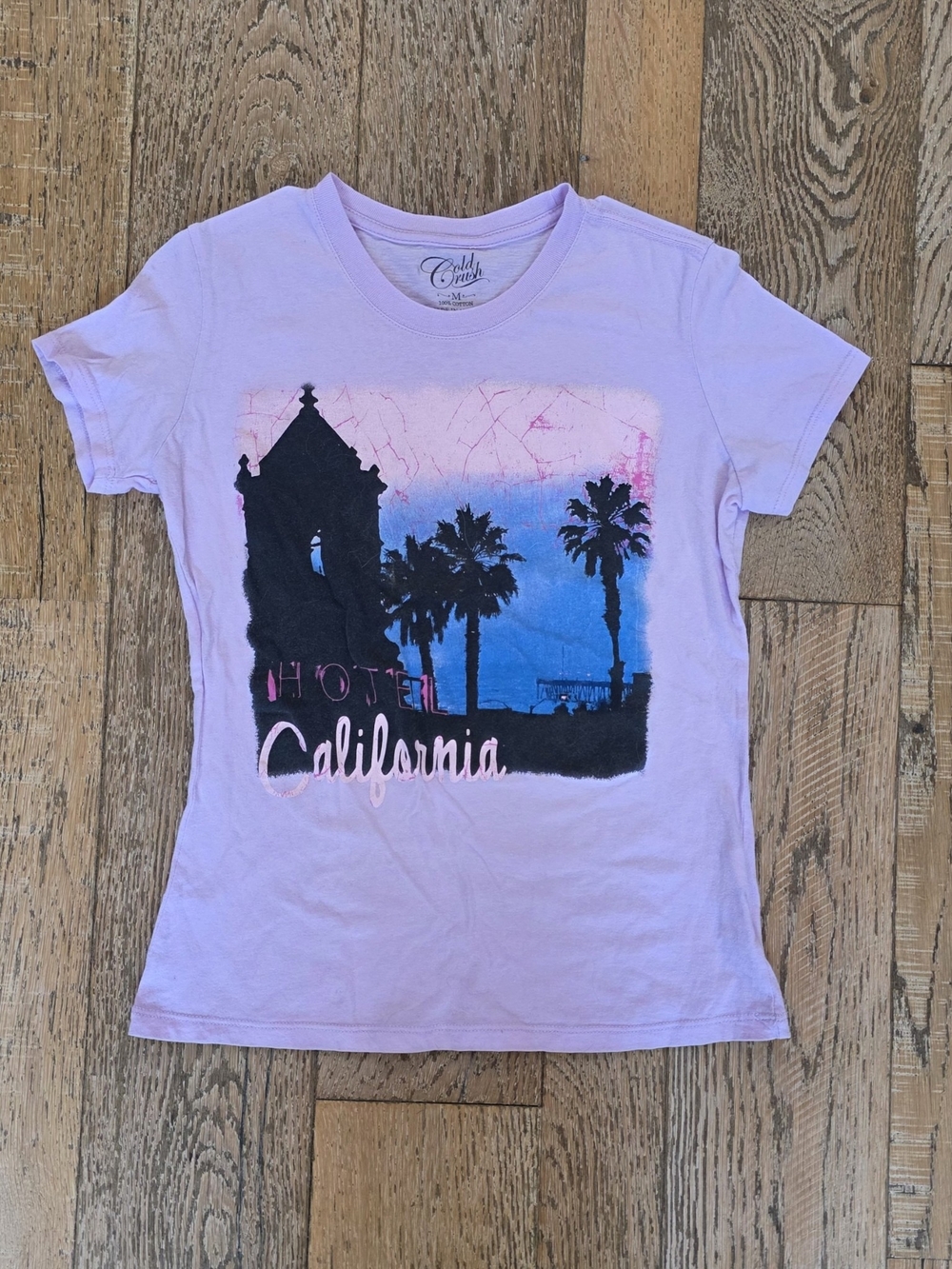 Cold Crush Pink Eagles Hotel California Retro Graphic 100% Cotton Band Tee